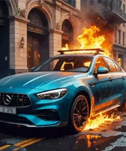 Blue Fire Car Diamond Painting