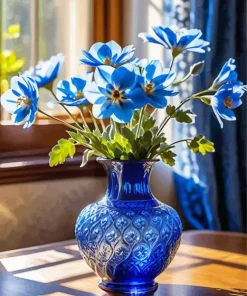 Blue Glass Flower Vase Diamond Painting