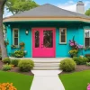 Blue House With Pink Door Diamond Painting