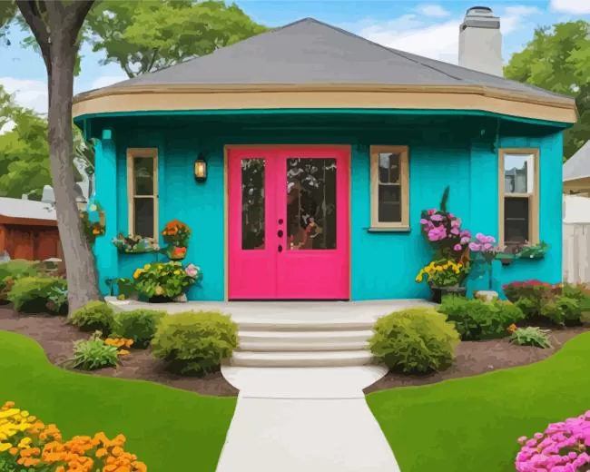 blue house with pink door Diamond Paintings Blue House With Pink Door Diamond Painting