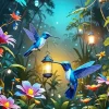 Blue Hummingbirds Diamond Painting