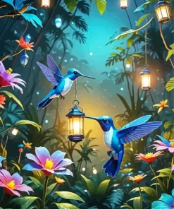 Blue Hummingbirds Diamond Painting