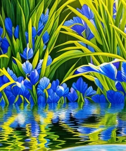 Blue Iris Water Reflection Diamond Painting