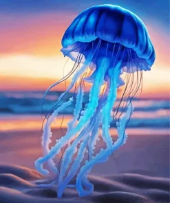 Blue Jellyfish In Beach Diamond Painting