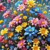 Blue Pink And Yellow Flowers Diamond Painting