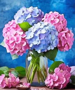 Blue Pink Purple Hydrangea Vase Diamond Painting
