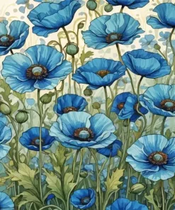 Blue Poppies Flowers Diamond Painting