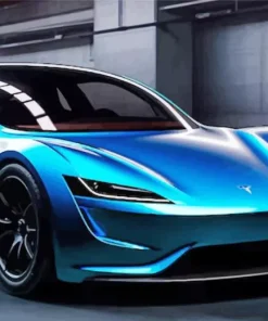 Blue Tesla Car Diamond Painting