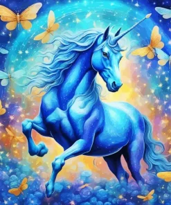 Blue Unicorn And Butterflies Diamond Painting