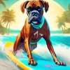 Boxer Brown Dog Surfing Diamond Painting
