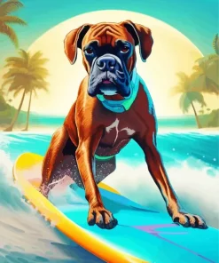 Boxer Brown Dog Surfing Diamond Painting