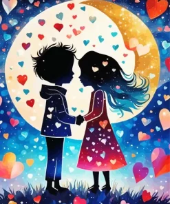 Boy And Girl Silhouette In Love Diamond Painting