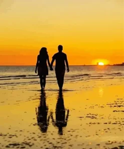 Boy And Girl Silhouette Sunset Diamond Painting