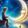 Boy Fishing At Night Diamond Painting