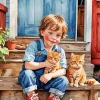 Boy Hugging Cat Diamond Painting