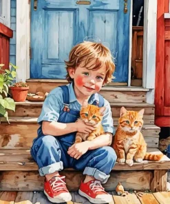 Boy Hugging Cat Diamond Painting