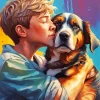 Boy Hugging Dog Art Diamond Painting