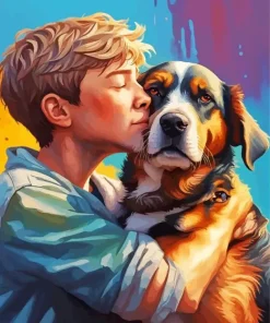 Boy Hugging Dog Art Diamond Painting