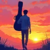 Boy With Guitar Silhouette Diamond Painting