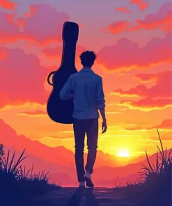 Boy With Guitar Silhouette Diamond Painting