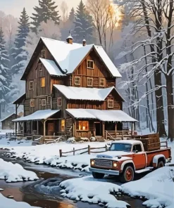 Brown Truck Barn Diamond Painting