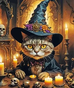 Cat Witch And Skulls Diamond Painting