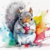 Colorful Grey Squirrel Splash Diamond Painting