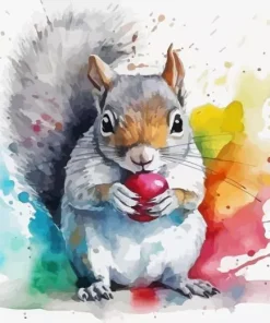 Colorful Grey Squirrel Splash Diamond Painting