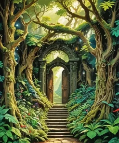 Cool Door In A Forest Diamond Painting