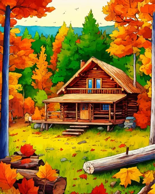 cool fall house Diamond With Numbers Cool Fall House Diamond Painting