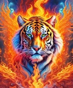 Cool Flaming Tiger Art Diamond Painting