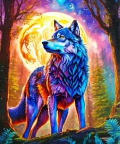 Cool Galaxy Moon Wolf Diamond Painting