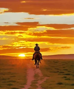Cowboy Riding Into Sunset Diamond Painting