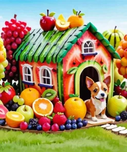 Dog And Fruit House Diamond Painting
