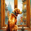Dog Looking Out Of Window Diamond Painting