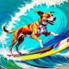 Dog On A Surfboard Surfing Diamond Painting