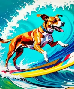 Dog On A Surfboard Surfing Diamond Painting
