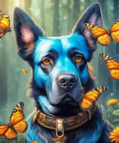 Dog With Butterfly Drawing Diamond Painting