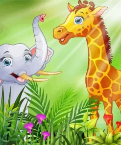 Elephant And Giraffe Art Diamond Painting