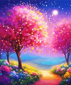 Fantasy Cherry Blossom Landscape Diamond Painting
