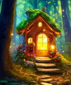 Fantasy Forest Cabin Diamond Painting