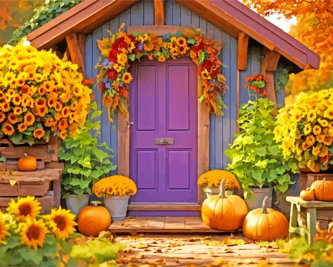 farmhouse front porch flowers Diamond With Numbers Farmhouse Front Porch Flowers Diamond Painting