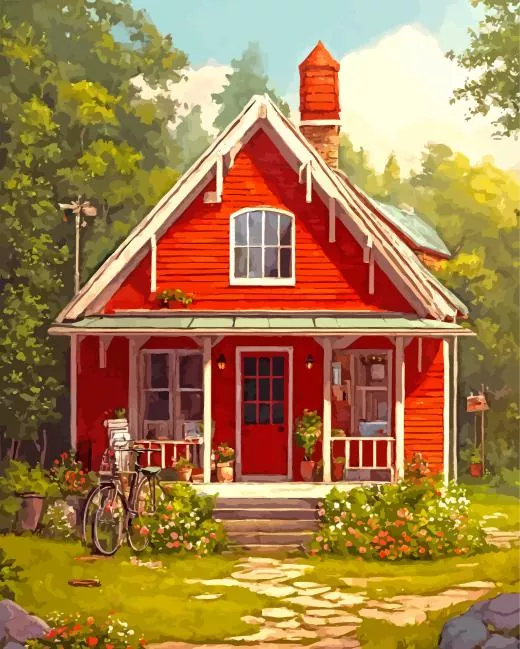 farmhouse red Diamond With Numbers Farmhouse Red Diamond Painting