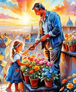 Father And Daughter Abstract Diamond Painting