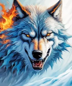 Fire And Ice Wolf Art Diamond Painting