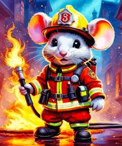 Firefighter Mouse Diamond Painting