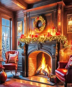 Fireplace Christmas Diamond Painting