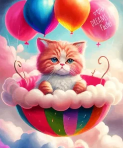 Flying Fluffy Cat Art Diamond Painting