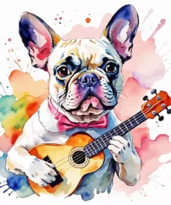 French Bulldog Playing Guitar Diamond Painting