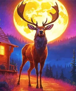 Full Moon Deer Diamond Painting